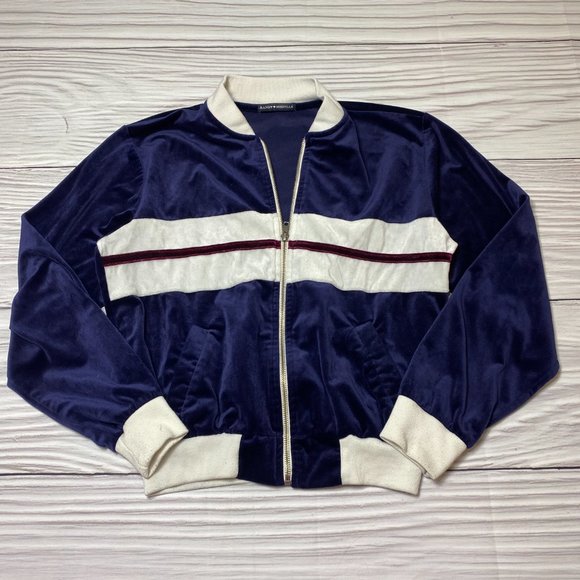 Brandy Melville Blue Velour Felix Bomber Jacket - Picture 4 of 14
